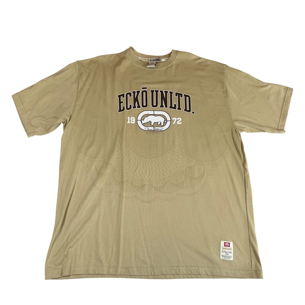Vtg 2000s Ecko Unltd Tan Graphic Tee 2XB Oversized Y2K Hip Hop Streetwear NWT